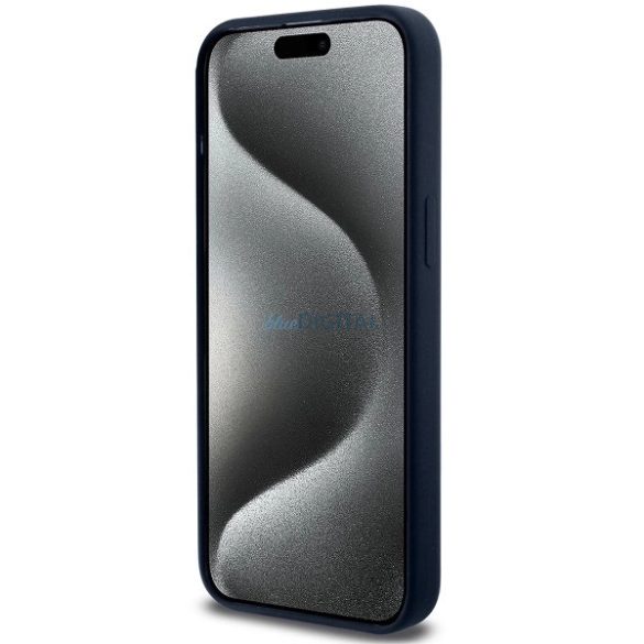 BMW Silicone Metal Logo tok iPhone 15 Pro készülékhez - tengerészkék