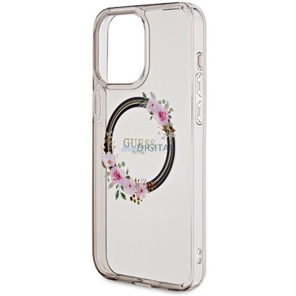 Guess IML Flowers Wreath MagSafe kompatibilis tok iPhone 15 Pro Max - fekete