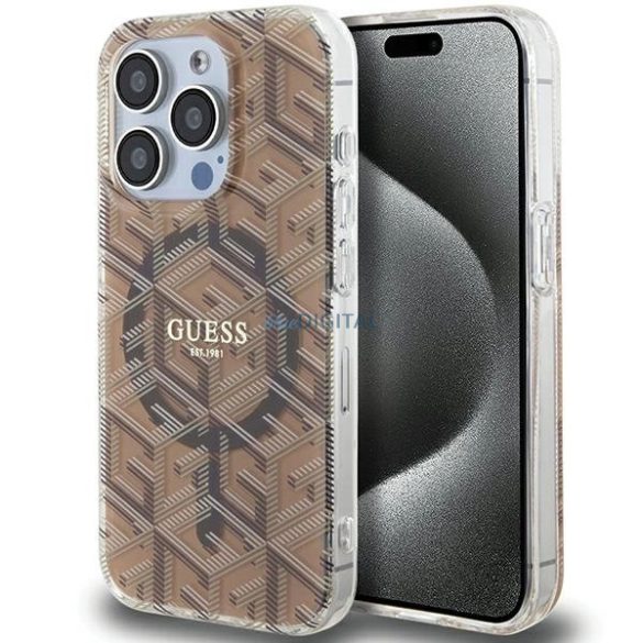 Guess IML GCube MagSafe tok iPhone 15 Pro Max készülékhez - barna