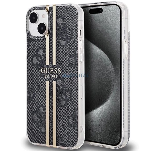 Guess IML 4G arany csíkos tok iPhone 15 Plus / 14 Plus - fekete