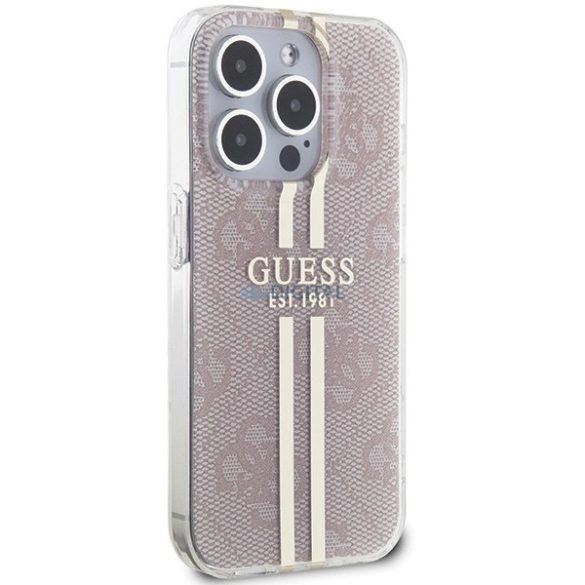 Guess IML 4G arany csíkos tok iPhone 14 Pro Max - rózsaszín
