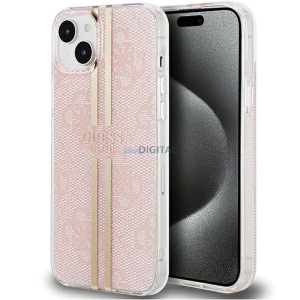 Guess IML 4G arany csíkos tok iPhone 15 Plus / 14 Plus - rózsaszín