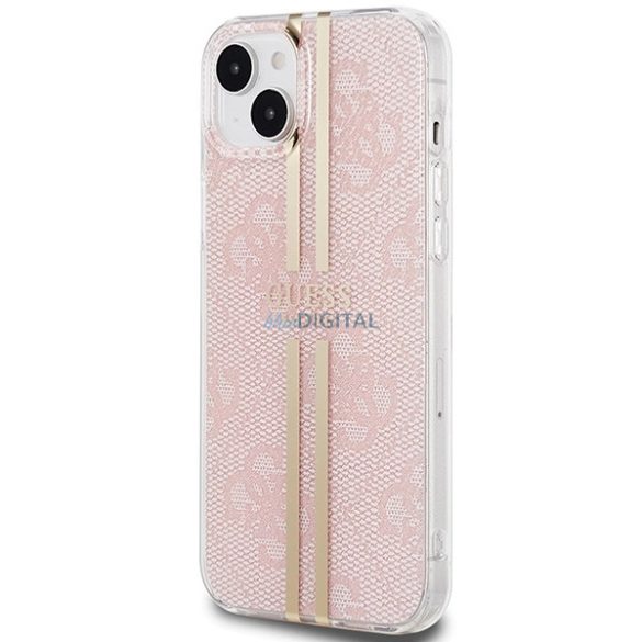 Guess IML 4G arany csíkos tok iPhone 15 Plus / 14 Plus - rózsaszín