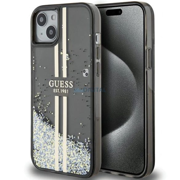 Guess Liquid Glitter arany csíkos tok iPhone 15 Plus / 14 Plus - fekete