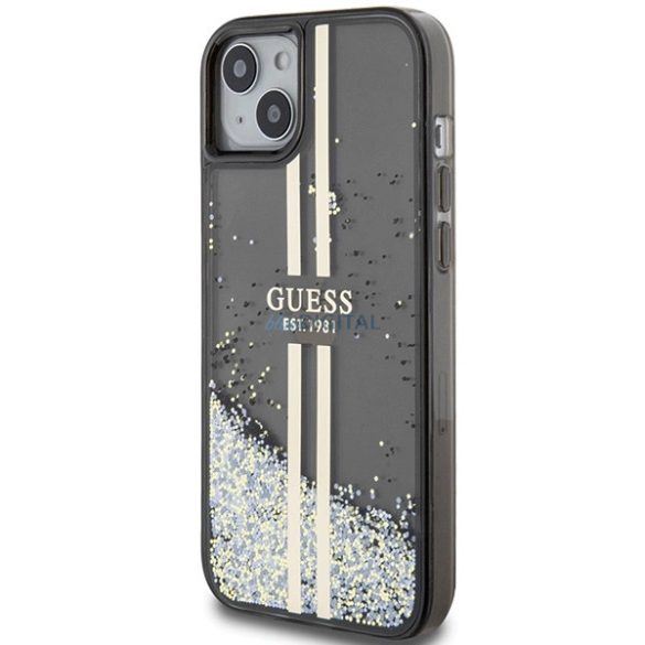 Guess Liquid Glitter arany csíkos tok iPhone 15 Plus / 14 Plus - fekete