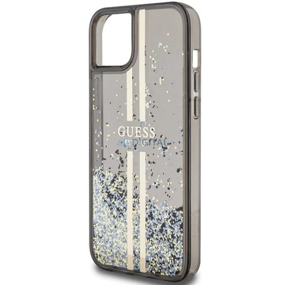 Guess Liquid Glitter arany csíkos tok iPhone 15 Plus / 14 Plus - fekete