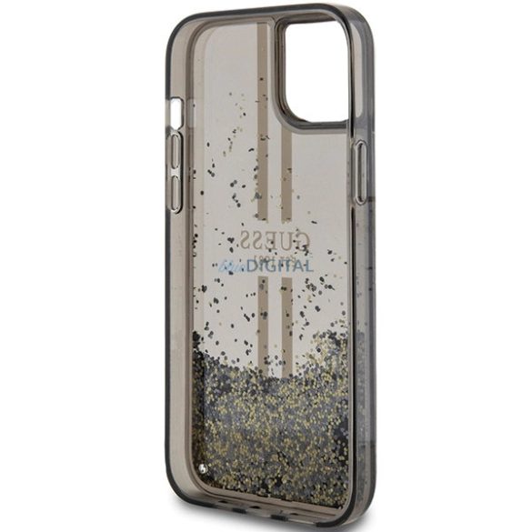 Guess Liquid Glitter arany csíkos tok iPhone 15 Plus / 14 Plus - fekete