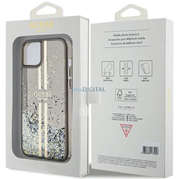 Guess Liquid Glitter arany csíkos tok iPhone 15 Plus / 14 Plus - fekete