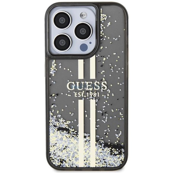 Guess Liquid Glitter arany csíkos tok iPhone 15 Pro Max - fekete