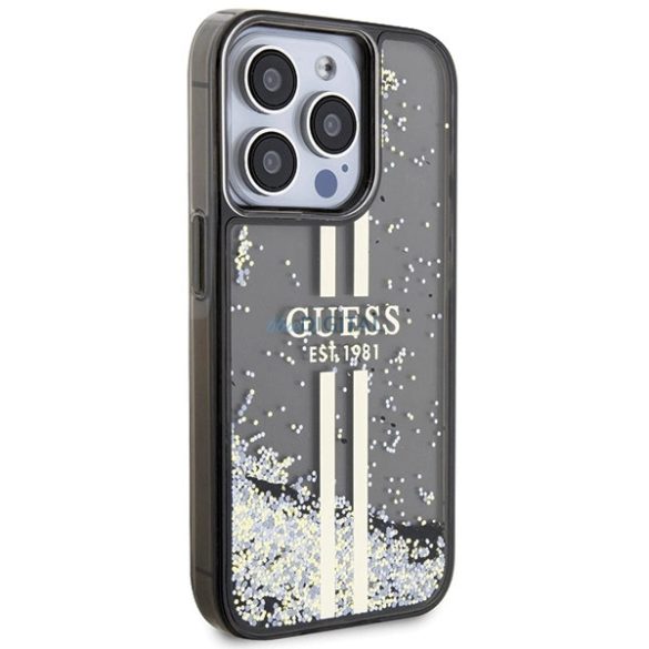 Guess Liquid Glitter arany csíkos tok iPhone 15 Pro Max - fekete