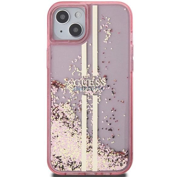Guess Liquid Glitter arany csíkos tok iPhone 15 Plus / 14 Plus - rózsaszín