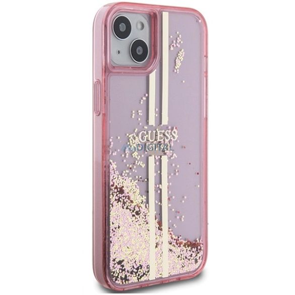 Guess Liquid Glitter arany csíkos tok iPhone 15 Plus / 14 Plus - rózsaszín