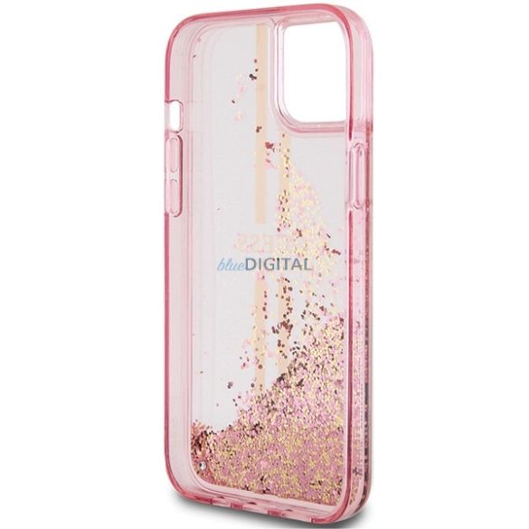 Guess Liquid Glitter arany csíkos tok iPhone 15 Plus / 14 Plus - rózsaszín