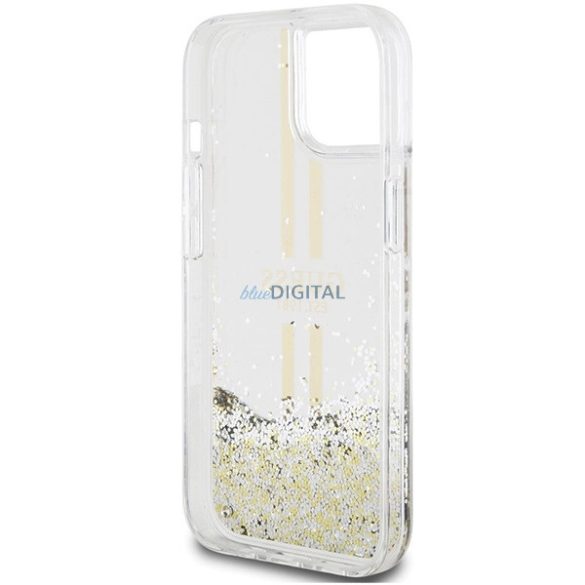 Guess Liquid Glitter arany csíkos tok iPhone 15 / 14 / 13 - átlátszó