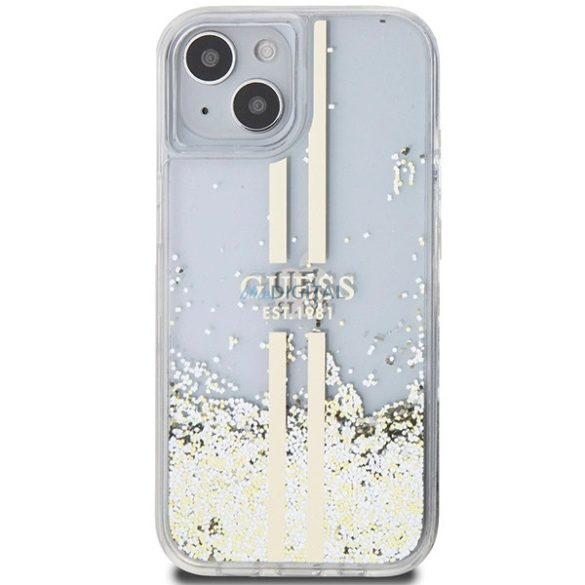 Guess Liquid Glitter arany csíkos tok iPhone 15 Plus / 14 Plus - átlátszó