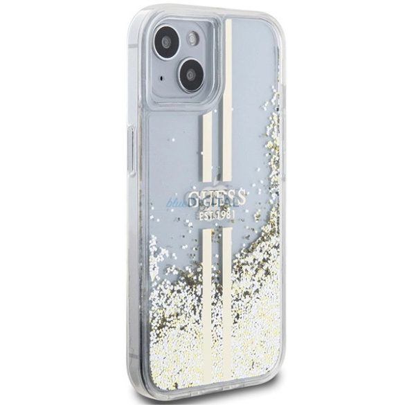 Guess Liquid Glitter arany csíkos tok iPhone 15 Plus / 14 Plus - átlátszó