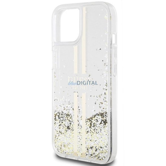 Guess Liquid Glitter arany csíkos tok iPhone 15 Plus / 14 Plus - átlátszó