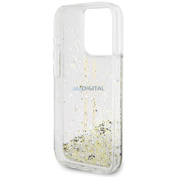 Guess Liquid Glitter arany csíkos arany tok iPhone 15 Pro Max - átlátszó