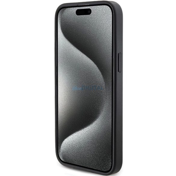 Guess 4G háromszög fém logós tok iPhone 15 Pro - fekete