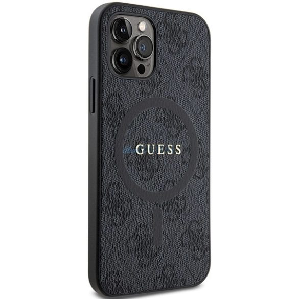 Guess 4G Collection bőr fém logós MagSafe tok iPhone 12 Pro / iPhone 12 - Fekete