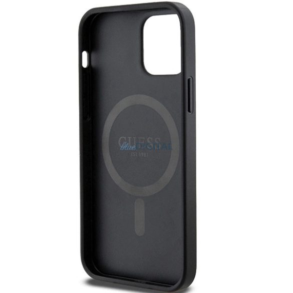 Guess 4G Collection bőr fém logós MagSafe tok iPhone 12 Pro / iPhone 12 - Fekete