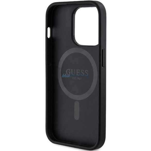 Guess 4G Collection bőr fém logós MagSafe tok iPhone 14 Pro - Fekete