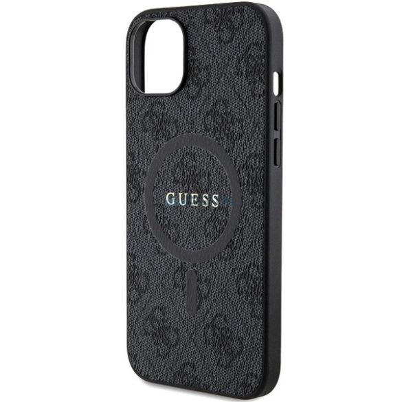 Guess 4G Collection bőr fém logós MagSafe tok iPhone 15 / 14 / 13 készülékhez - fekete