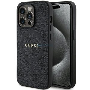 Guess 4G Collection bőr fém logós MagSafe tok iPhone 15 Pro Max készülékhez - fekete