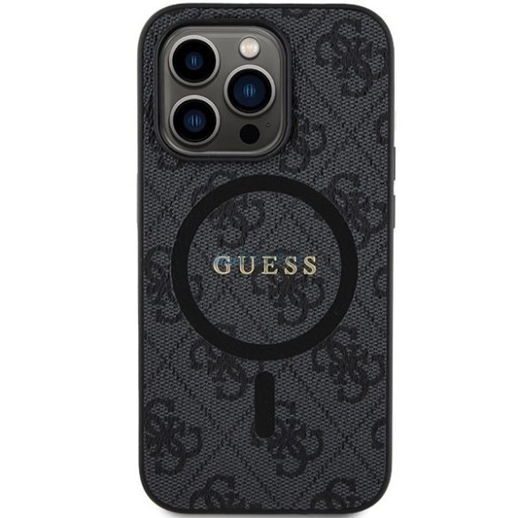 Guess 4G Collection bőr fém logós MagSafe tok iPhone 15 Pro Max készülékhez - fekete