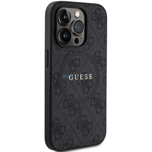 Guess 4G Collection bőr fém logós MagSafe tok iPhone 15 Pro Max készülékhez - fekete