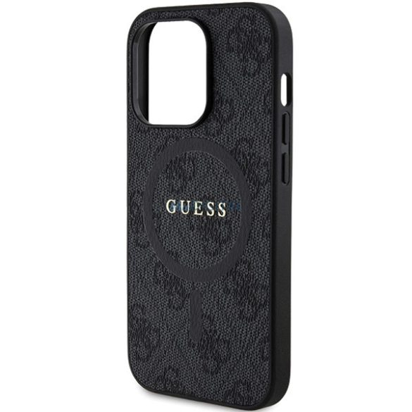 Guess 4G Collection bőr fém logós MagSafe tok iPhone 15 Pro Max készülékhez - fekete