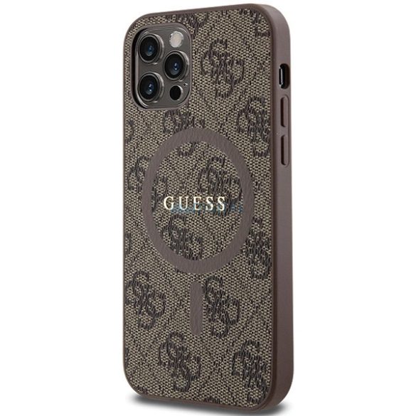 Guess 4G Collection bőr fém logós MagSafe tok iPhone 12 Pro / iPhone 12 - Barna