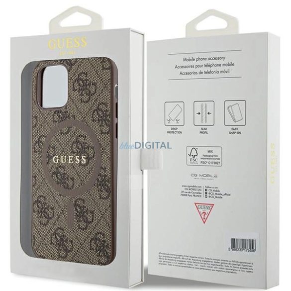 Guess 4G Collection bőr fém logós MagSafe tok iPhone 12 Pro / iPhone 12 - Barna