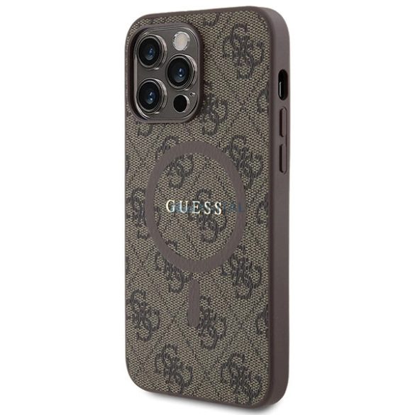Guess 4G Collection Bőr fém logós MagSafe tok iPhone 13 Pro Max - Barna