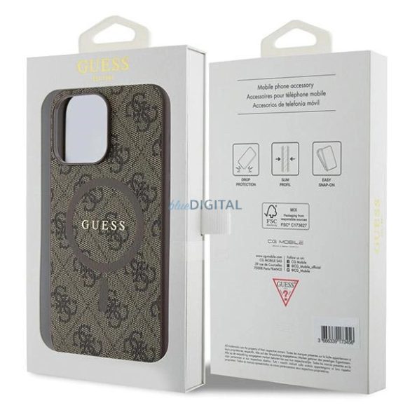 Guess 4G Collection bőr fém logós MagSafe tok iPhone 14 Pro Max - Barna
