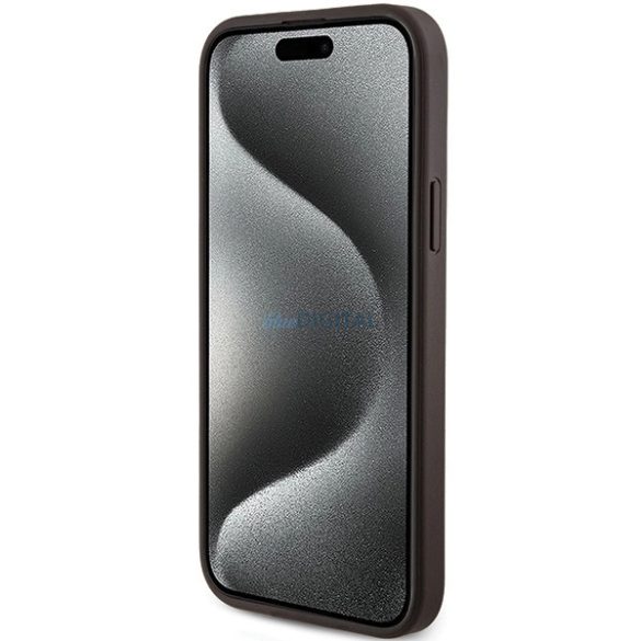 Guess 4G Collection Bőr fém logós MagSafe tok iPhone 15 Plus / 14 Plus - Barna