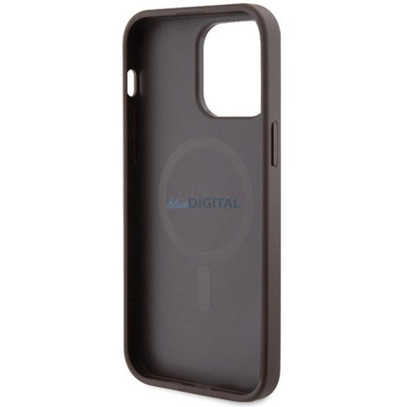 Guess GUHMP15LG4GFRW iPhone 15 Pro 6.1" barna keménytok 4G Collection bőr fém logóval MagSafe