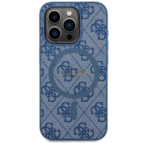 Guess 4G Collection bőr fém logós MagSafe tok iPhone 14 Pro - Kék