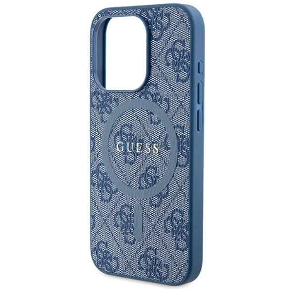 Guess 4G Collection bőr fém logós MagSafe tok iPhone 14 Pro Max - Kék