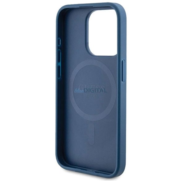 Guess 4G Collection bőr fém logós MagSafe tok iPhone 14 Pro Max - Kék