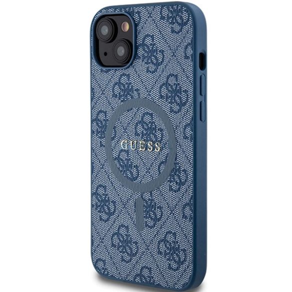 Guess 4G Collection bőr fém logós MagSafe tok iPhone 15 Plus / 14 Plus - Kék