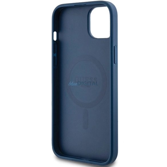 Guess 4G Collection bőr fém logós MagSafe tok iPhone 15 Plus / 14 Plus - Kék