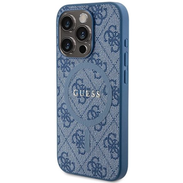 Guess 4G Collection bőr fém logós MagSafe tok iPhone 15 Pro - Kék