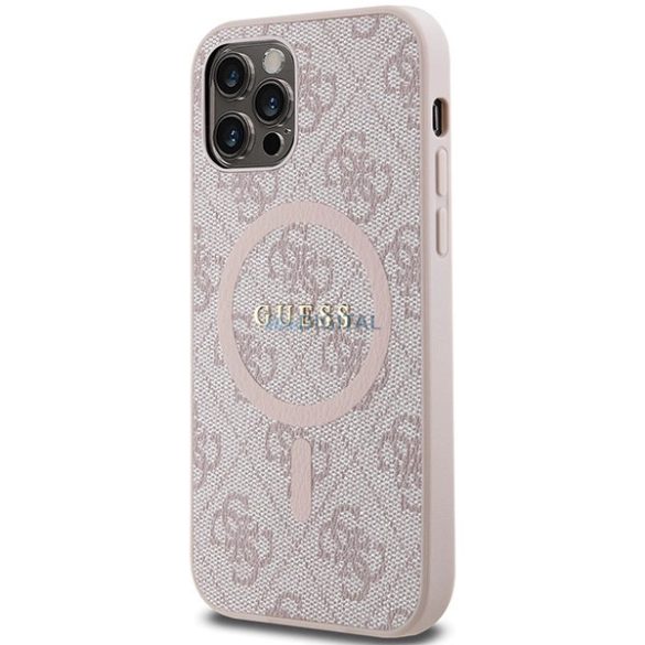Guess 4G Collection bőr fém logós MagSafe tok iPhone 12 Pro / iPhone 12 - Rózsaszín