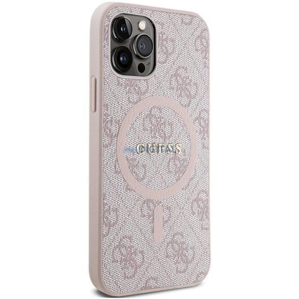 Guess 4G Collection bőr fém logós MagSafe tok iPhone 12 Pro / iPhone 12 - Rózsaszín