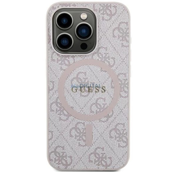 Guess 4G Collection Bőr fém logós MagSafe tok iPhone 13 Pro / iPhone 13 - Rózsaszín