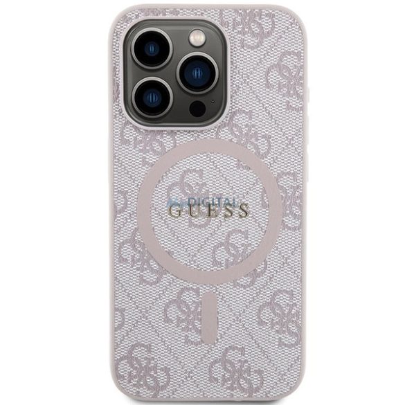 Guess 4G Collection bőr fém logós MagSafe tok iPhone 14 Pro - Rózsaszín