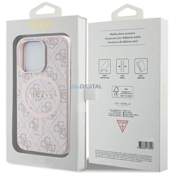 Guess 4G Collection bőr fém logós MagSafe tok iPhone 14 Pro - Rózsaszín