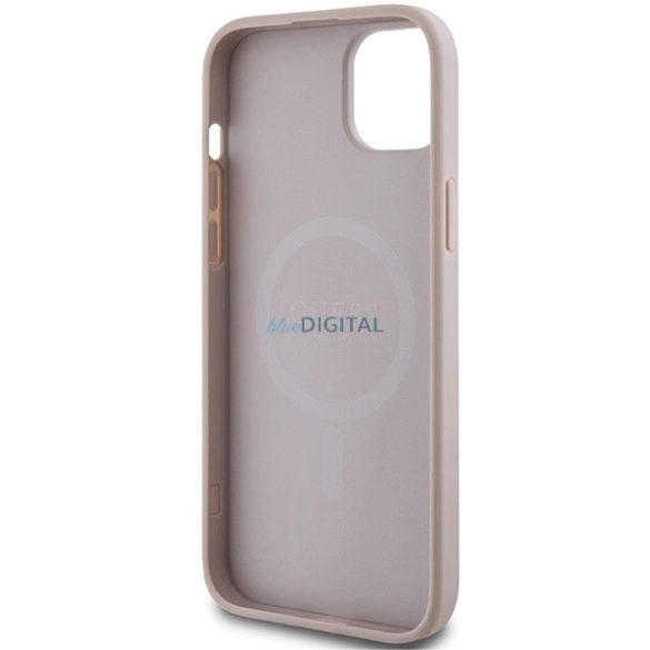 Guess 4G Collection bőr fém logós MagSafe tok iPhone 15 Plus / 14 Plus - Rózsaszín