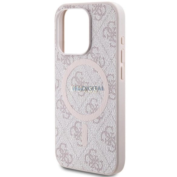 Guess 4G Collection bőr fém logós MagSafe tok iPhone 15 Pro - Rózsaszín